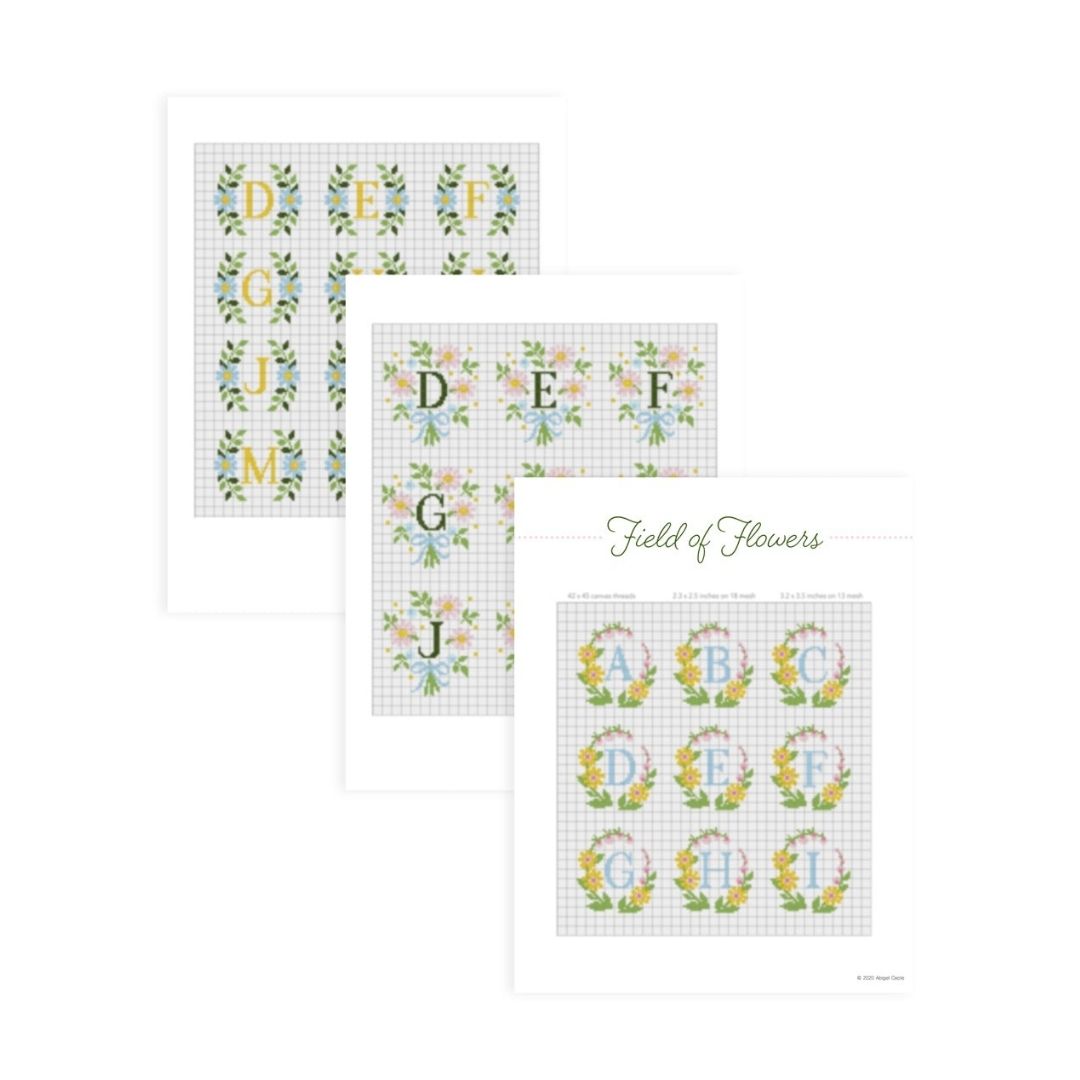 Wildflower Field - Three Charted Monograms E-Pattern