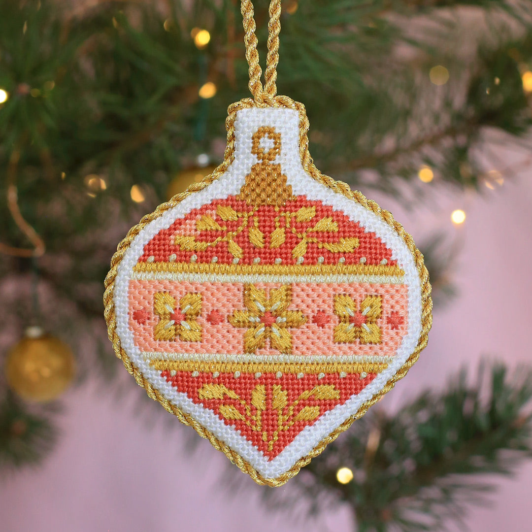 Coral Vintage Glass Ornament - Kit and Stitch Guide