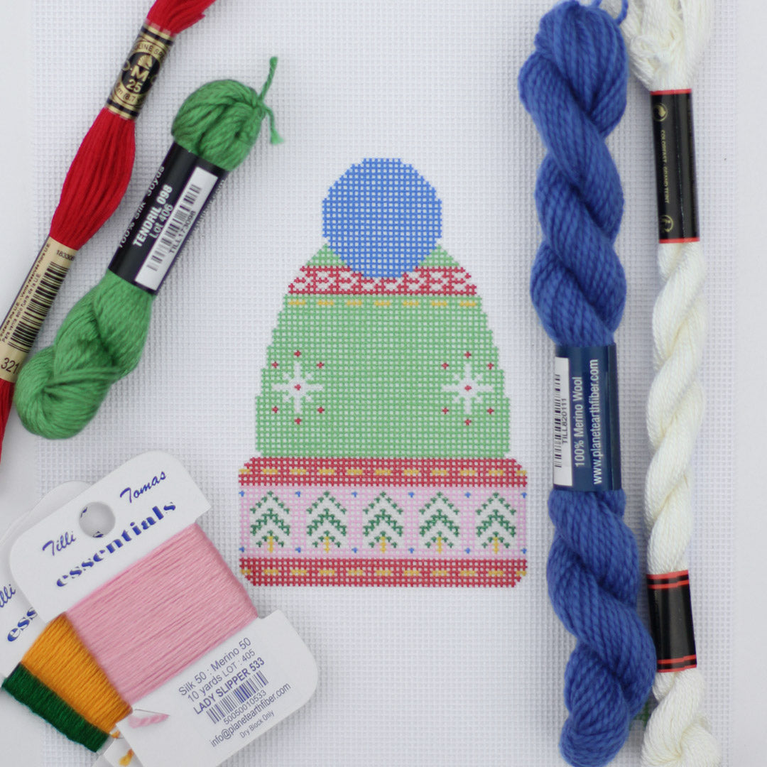 Green Pommed Winter Hat - Kit and Stitch Guide