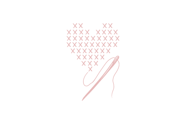 Pink stitches with pink needle and thread graphic.