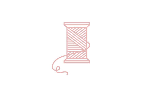 A pink spool of thread graphic.