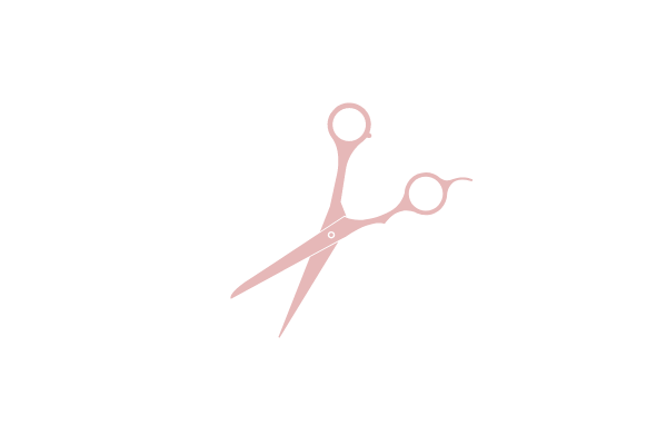 A pink pair of scissors graphic.