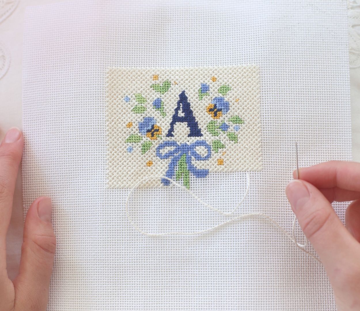 Sweet Coast - Three Charted Monograms E-Pattern with the letter A.