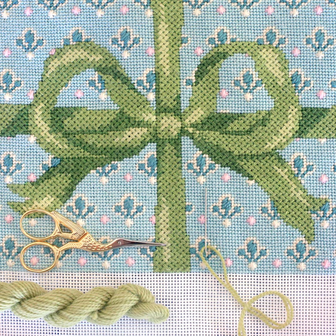Blue Bow Needlepoint Canvas and Kit - Abigail Cecile