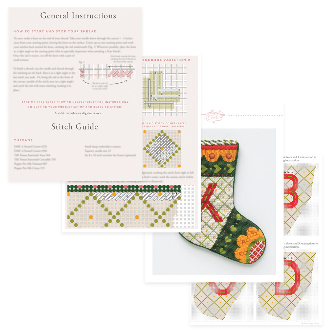 Green Merry Mini Stocking - Kit and Stitch Guide