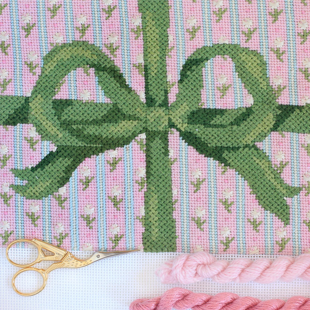 Pink Bow Needlepoint Canvas and Kit