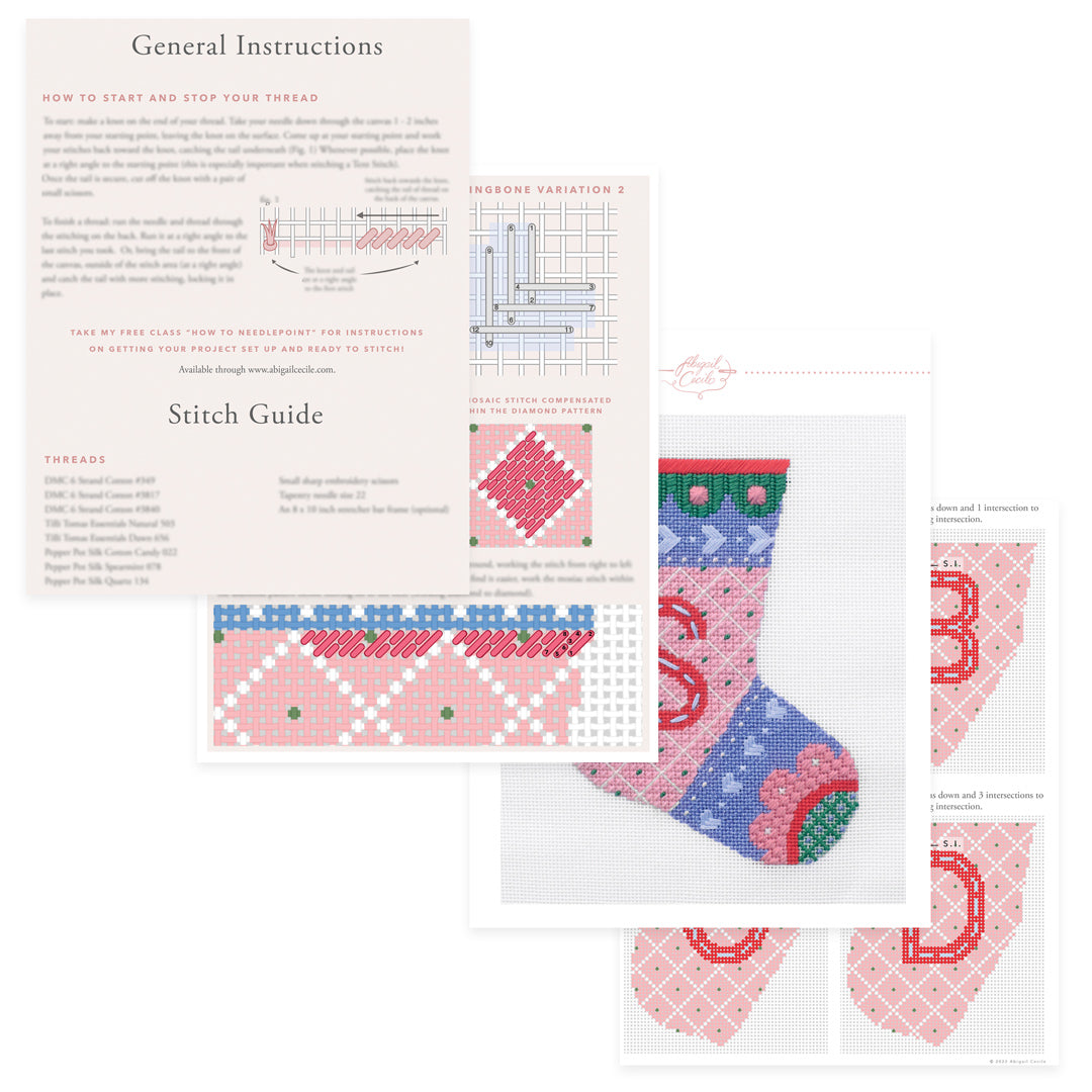 Pink Merry Mini Stocking - Kit and Stitch Guide
