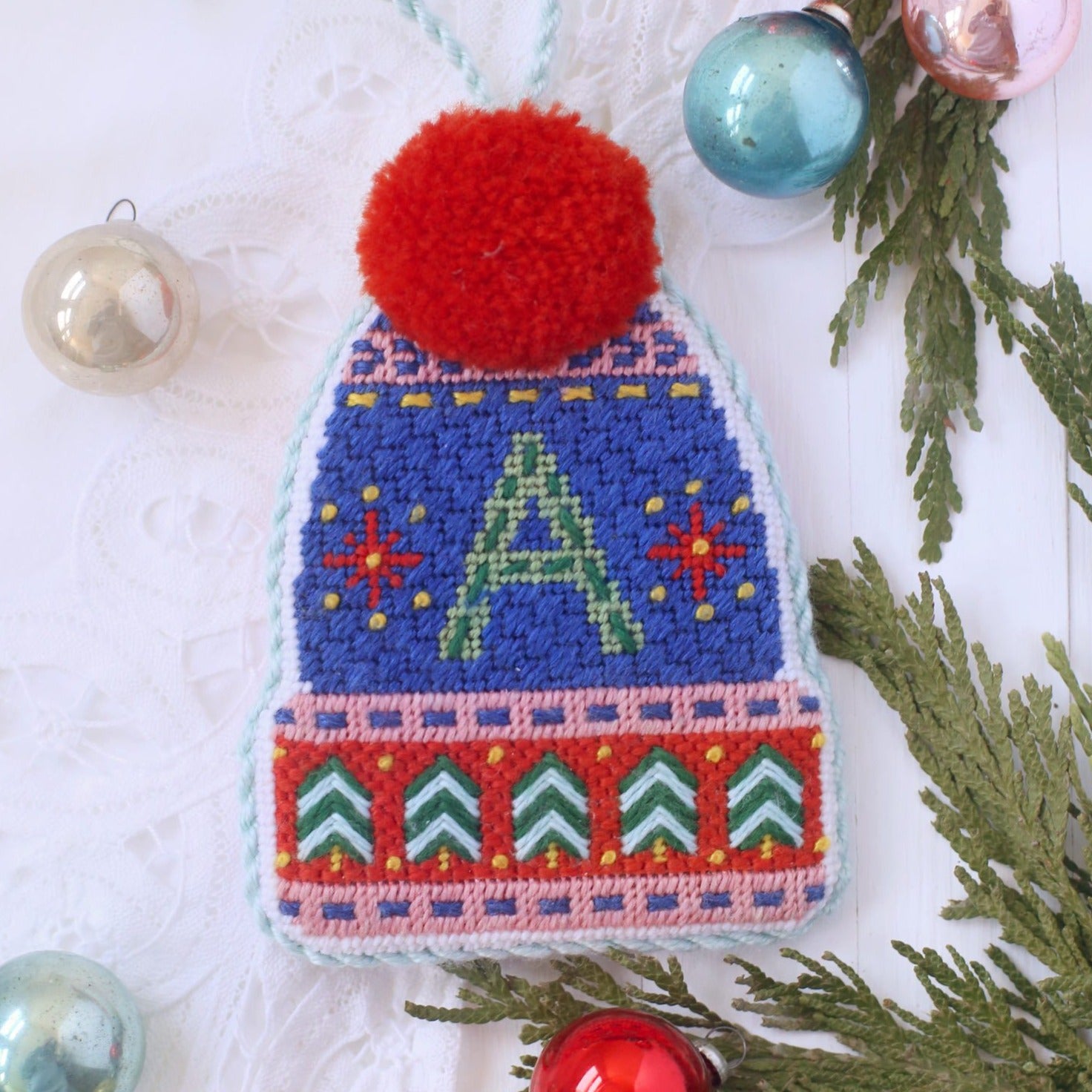 Blue Pommed Winter Hat - Kit and Stitch Guide