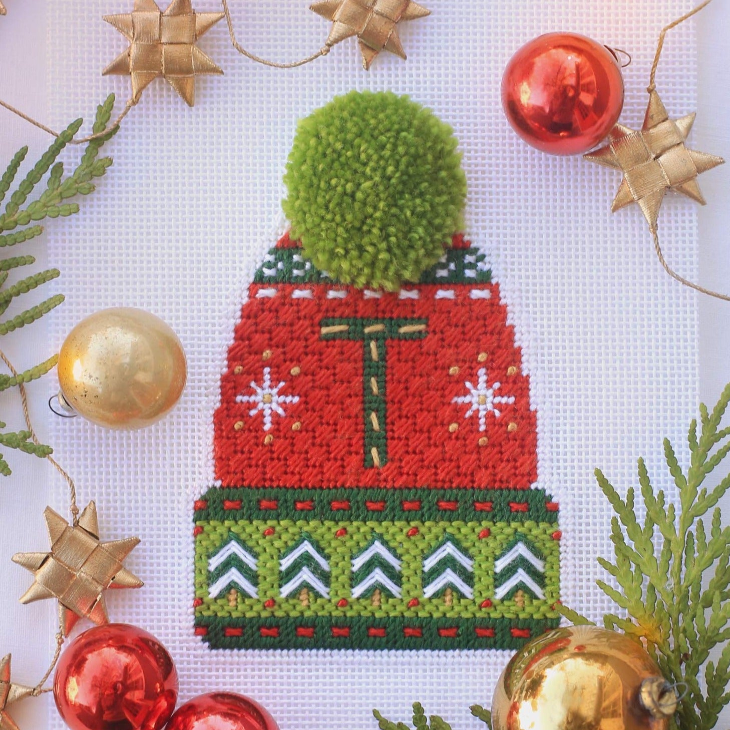 Red Pommed Winter Hat - Kit and Stitch Guide