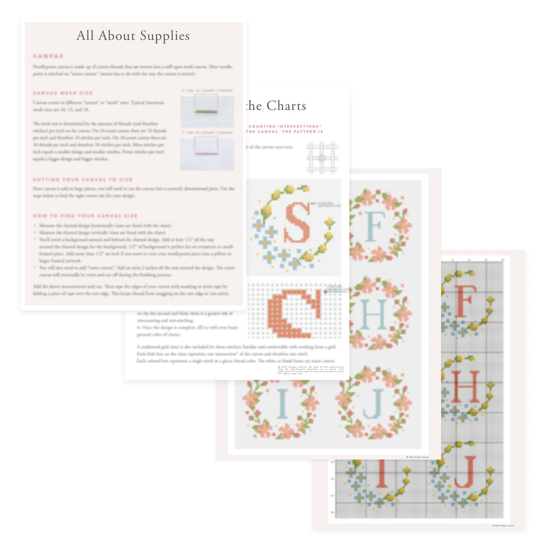 Vintage Blooms - Three Charted Monograms E-Pattern